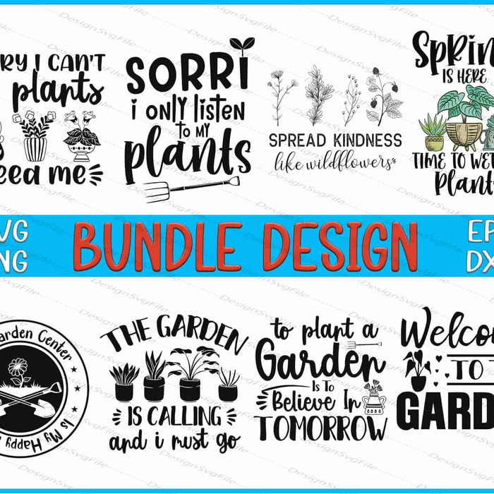 Collection of garden-themed quotes and illustrations with a 'Bundle Design' label.