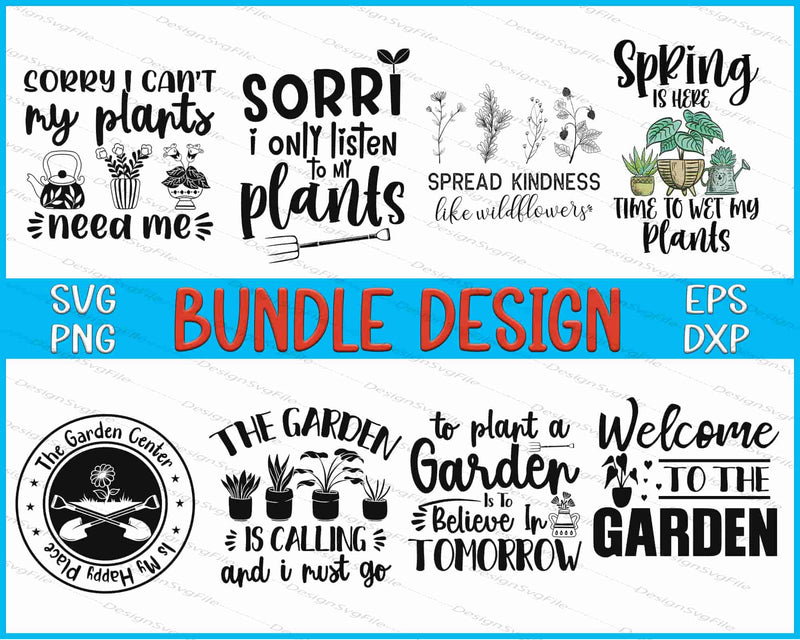Collection of garden-themed quotes and illustrations with a 'Bundle Design' label.