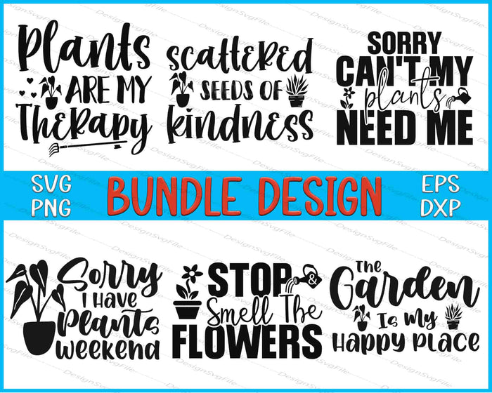 Collection of plant-themed quotes with icons on a blue and white background