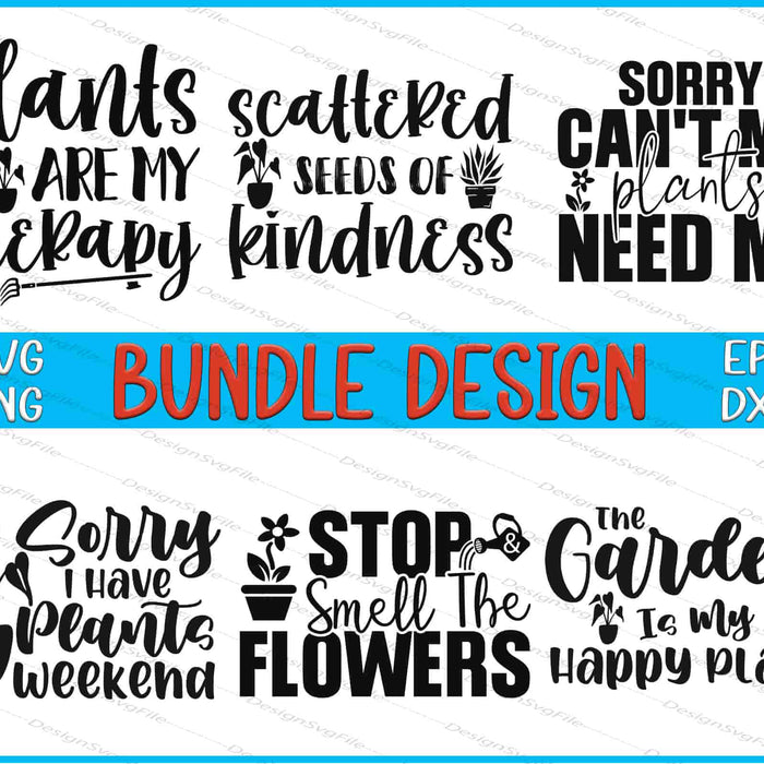 Collection of plant-themed quotes with icons on a blue and white background
