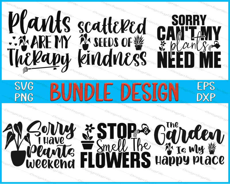 Collection of plant-themed quotes with icons on a blue and white background
