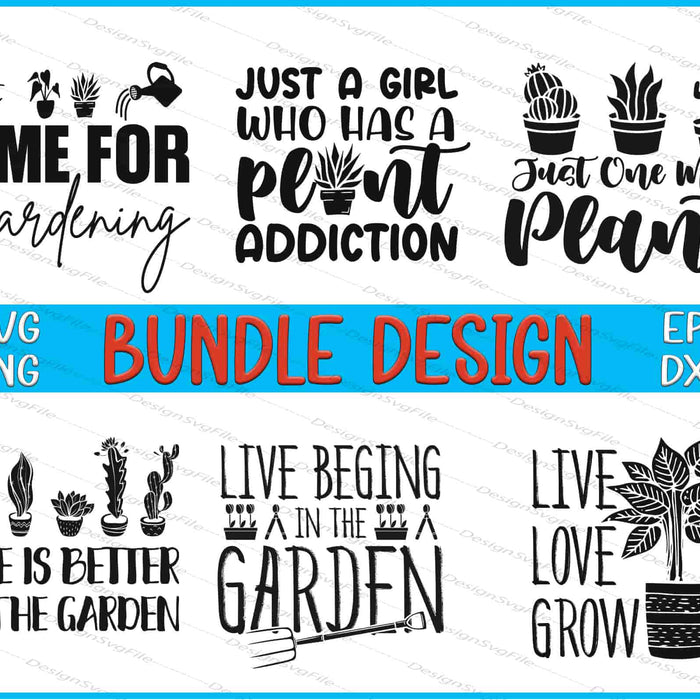 Collection of gardening-themed quotes and illustrations with a bundle design label.