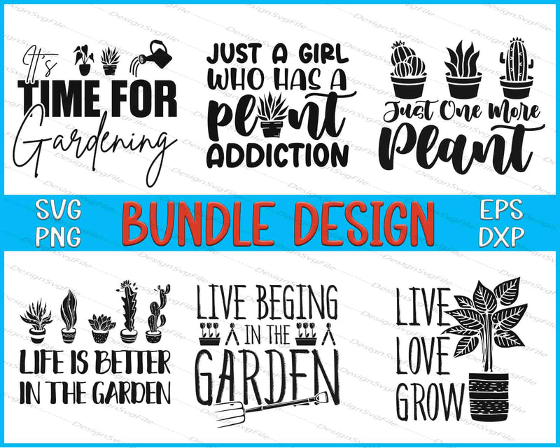 Collection of gardening-themed quotes and illustrations with a bundle design label.