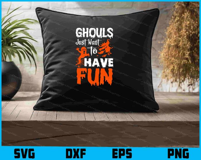 Halloween-themed text with ghost and witch graphics on a black background