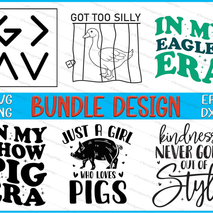 Collection of SVG and EPS designs with text and graphics on a white background