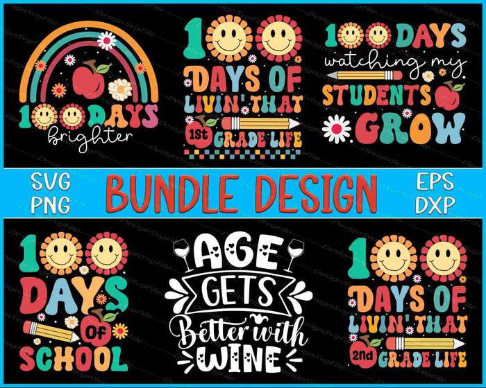 Grade Life Bundle SVG, 100 Days Of School PNG