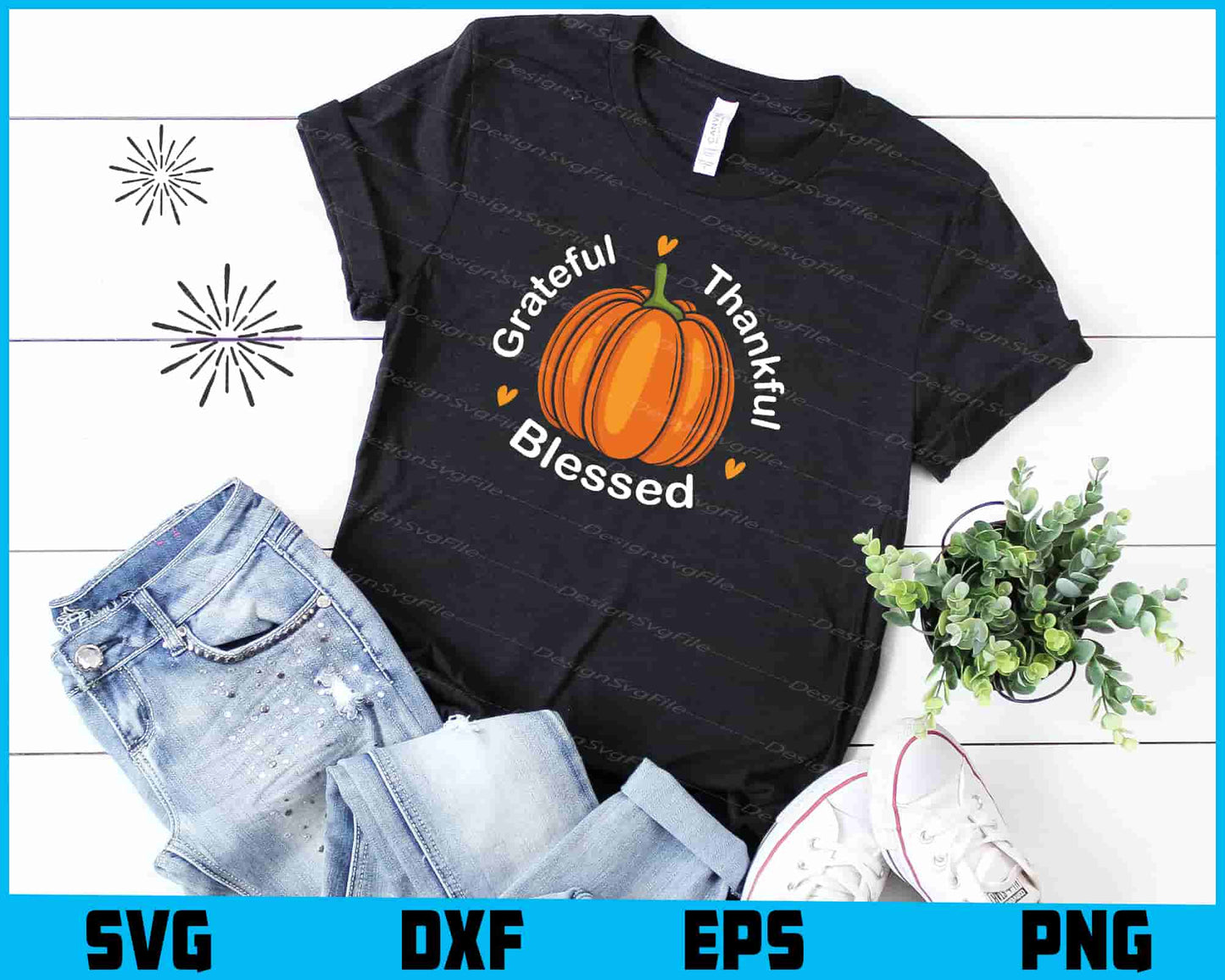 Grateful Thankful Blessed Pumpkin SVG PNG Design Printable File  - Premium Cutting Files in SVG, PNG & EPS Formats - Premium SVG Cutting Files for Crafts