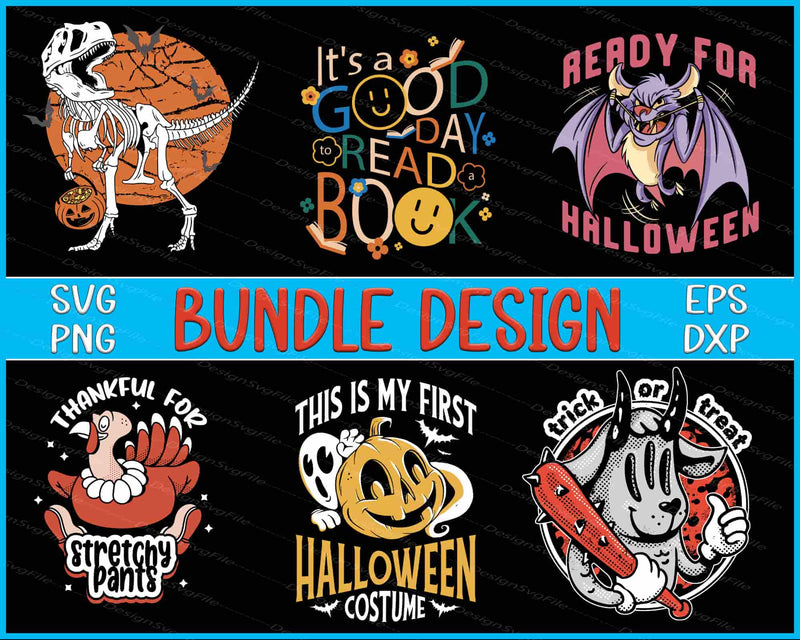 Halloween Bundle SVG, Dinosaur Skeleton PNG