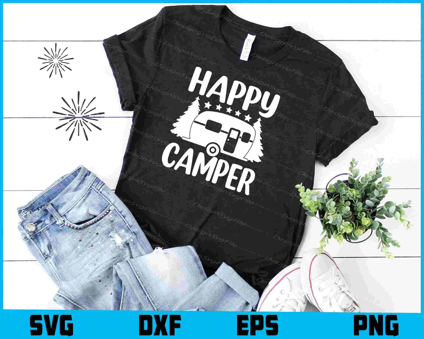 Happy Camper SVG PNG Printable File  - Premium Cutting Files in SVG, PNG & EPS Formats - Premium SVG Cutting Files for Crafts