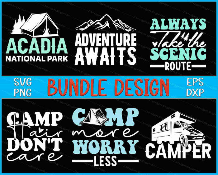 Happy Camping Bundle SVG Camper Bus PNG