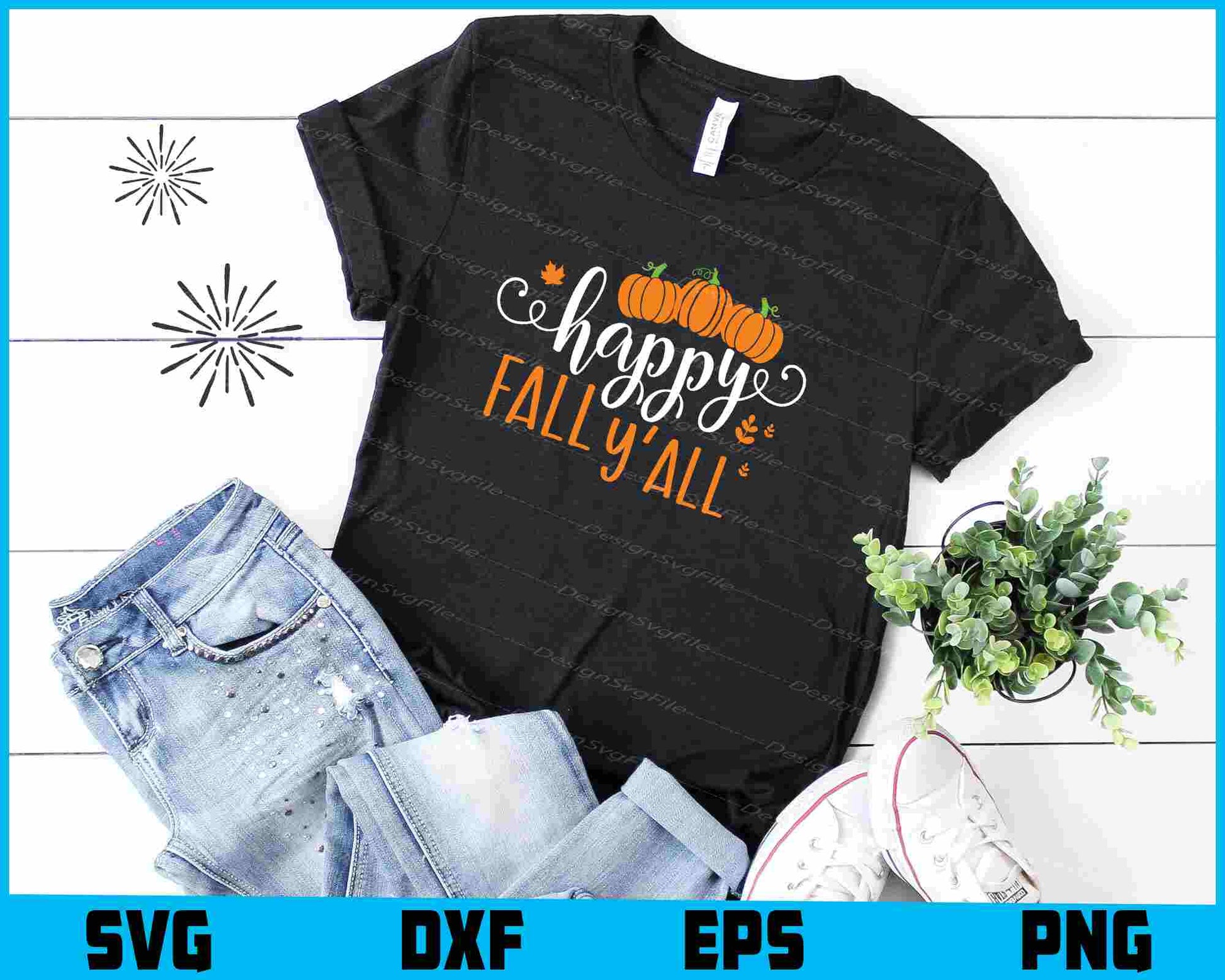 Happy Fall Y'all SVG PNG Digital Printable File  - Premium Cutting Files in SVG, PNG & EPS Formats - Premium SVG Cutting Files for Crafts