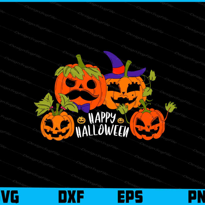 Halloween-themed design with pumpkins and text on a black background
