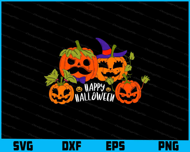 Halloween-themed design with pumpkins and text on a black background
