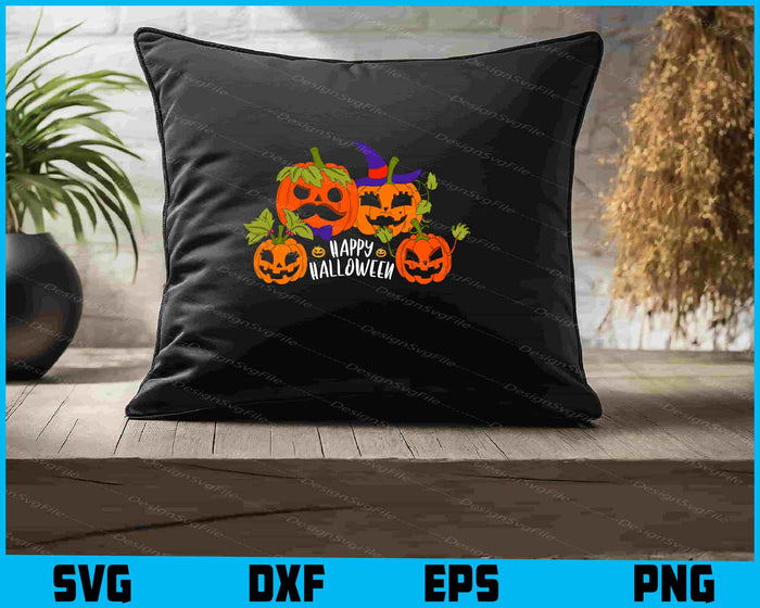 Halloween-themed design with pumpkins and text on a black background