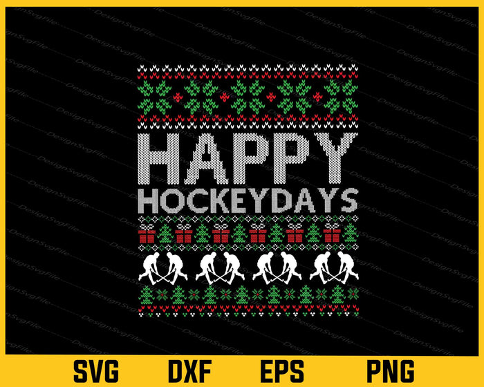 Collection of hockey-themed designs with text and graphics on a black background.