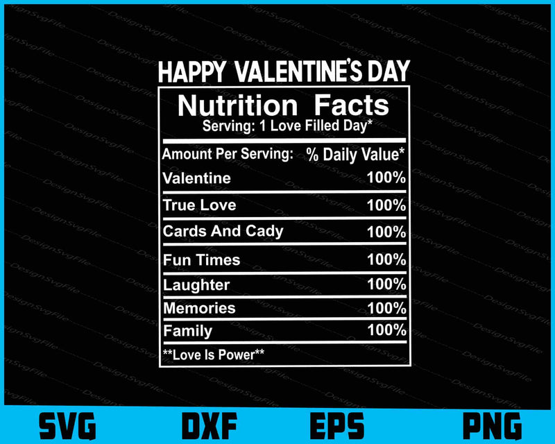 Happy Valentine's Day Nutrition Facts SVG PNG File