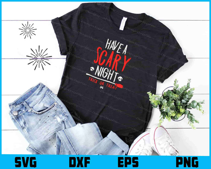 Halloween-themed text 'Have a Scary Night Trick or Treat' with red and white colors on a black background.