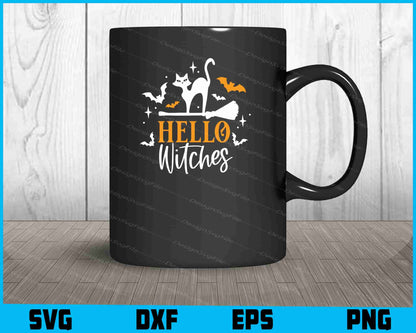 Hello Witches Cat Halloween SVG PNG Digital Printable File  - Premium Cutting Files in SVG, PNG & EPS Formats - Premium SVG Cutting Files for Crafts