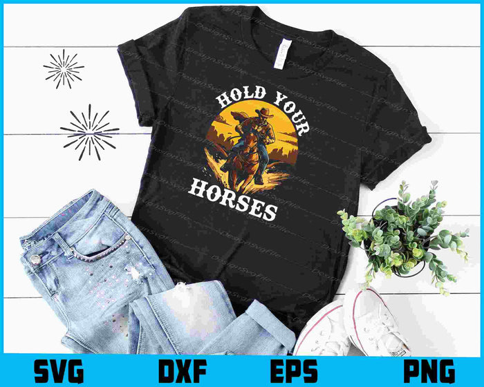 Collection of cowboy-themed designs with text and graphics on a black background.