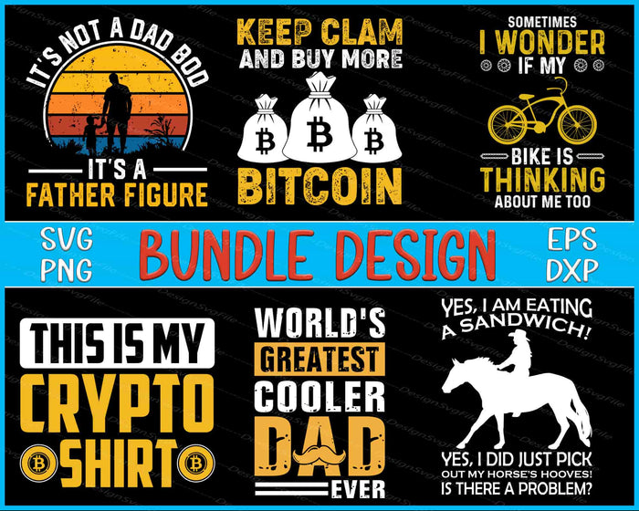 Collection of humorous dad-themed graphics with text and icons on a black background.