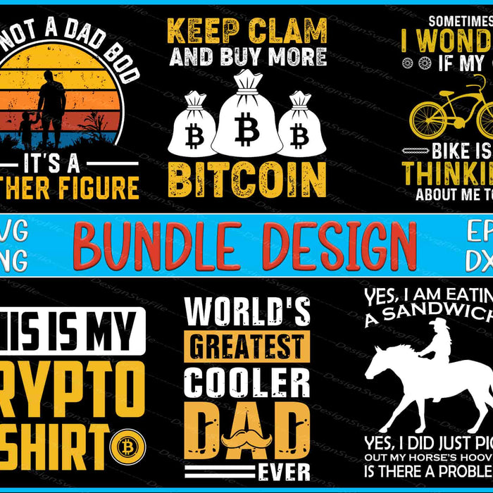 Collection of humorous dad-themed graphics with text and icons on a black background.