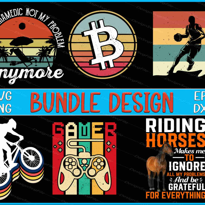 Collection of graphic designs with text and icons on a black background