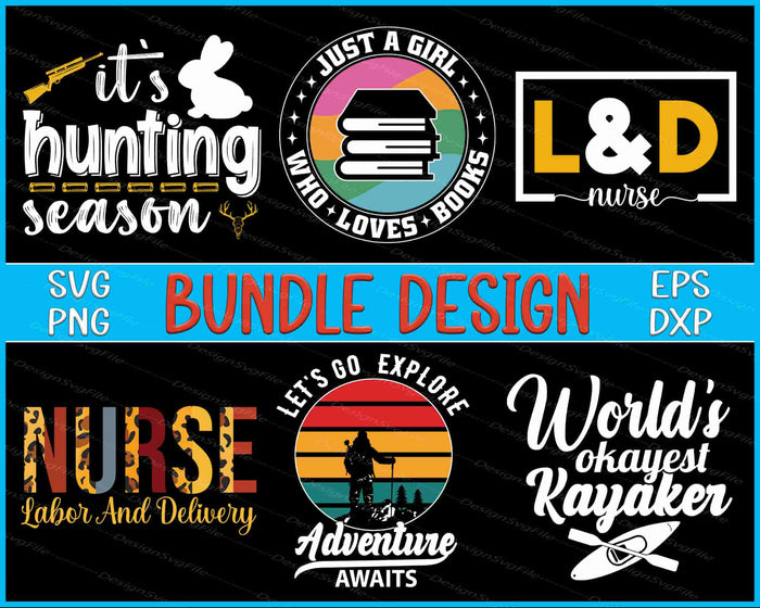 Collection of various graphic designs with text and logos on a black background.