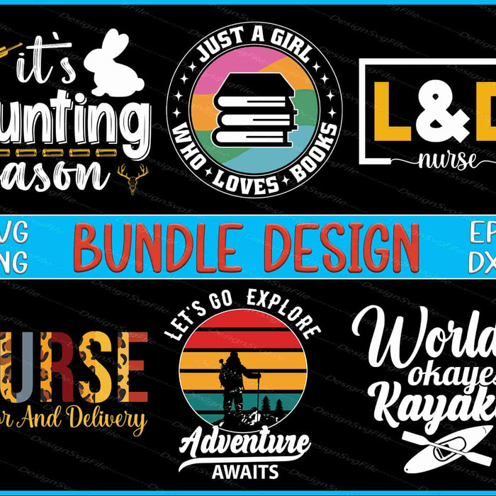 Collection of various graphic designs with text and logos on a black background.