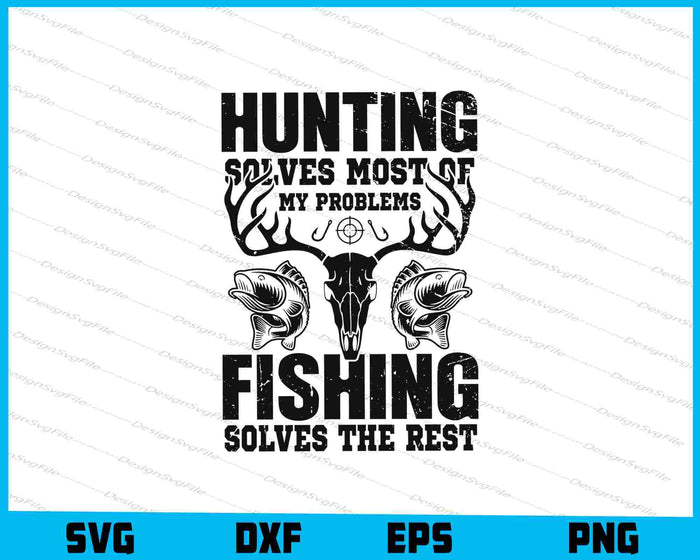 Collection of various text-based designs with icons on a white background, featuring phrases like 'Hunt', 'Fishing', and 'Coffee'.