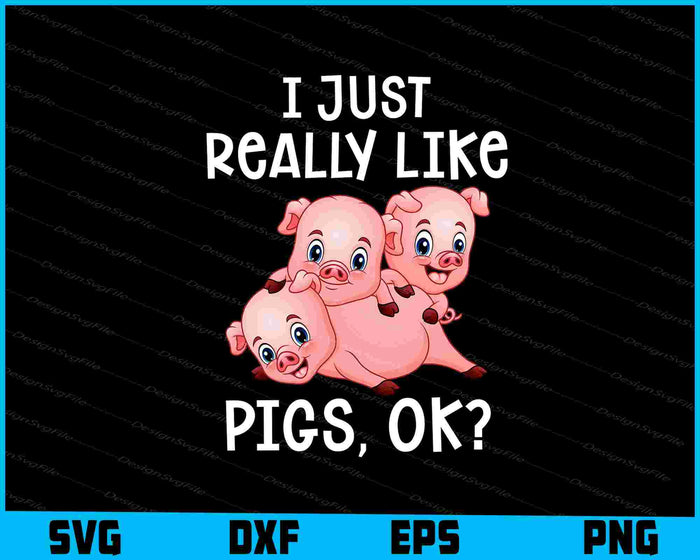Collection of pig-themed designs with text and graphics on a black background.