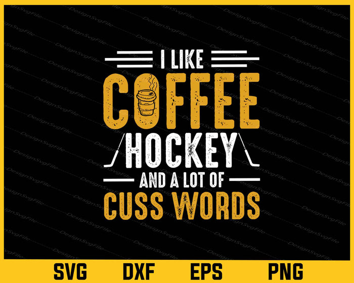 Collection of humorous hockey-themed designs with text and graphics on a black background.