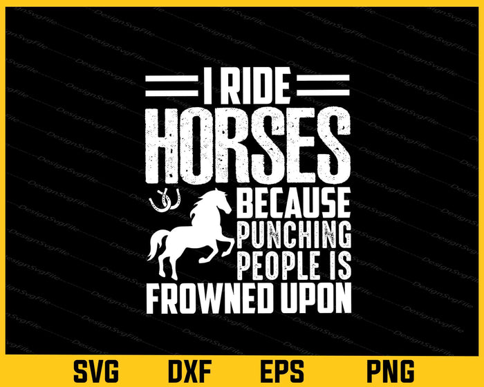 Collection of humorous horse-themed quotes with graphics on a black background.
