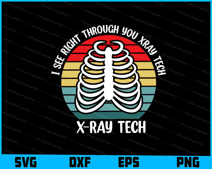 Collection of X-ray technician-themed designs with text and ribcage illustrations on a black background.