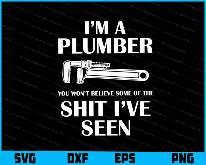 Collection of plumber-themed designs with text and graphics on a black background.