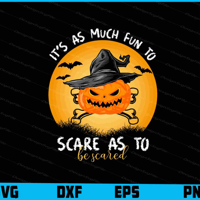 Halloween-themed design with a pumpkin wearing a witch hat and text on a black background.