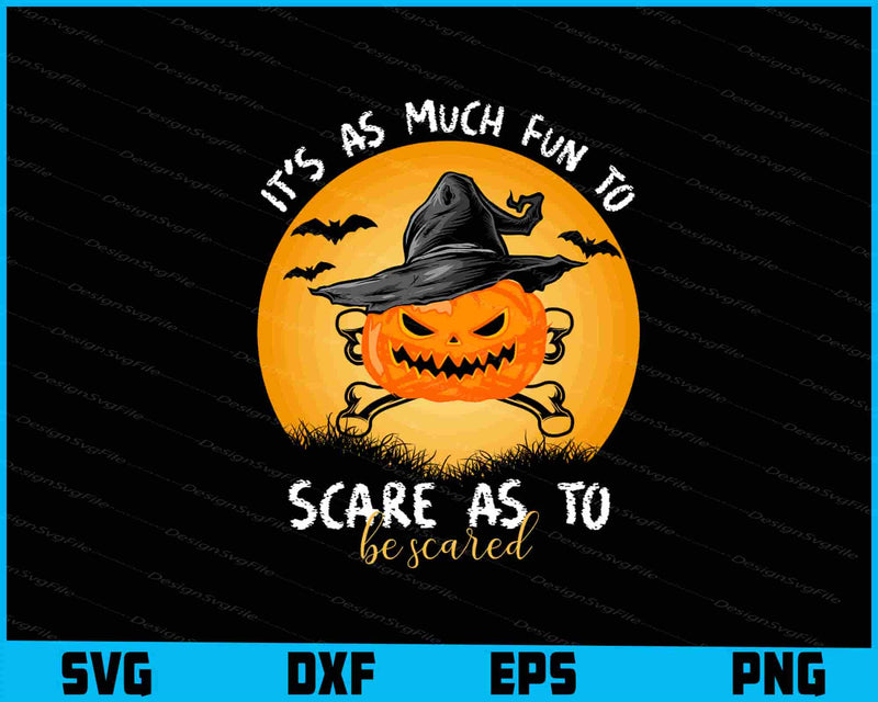 Halloween-themed design with a pumpkin wearing a witch hat and text on a black background.