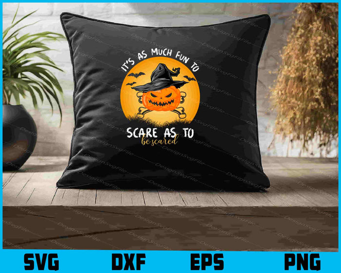 Halloween-themed design with a pumpkin wearing a witch hat and text on a black background.