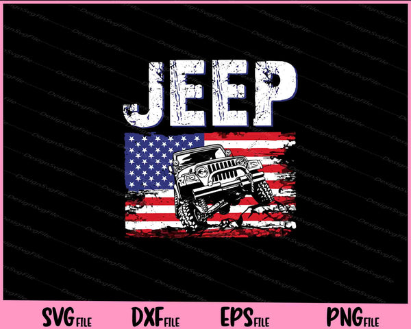 Jeep With American Flag 4th of July svg