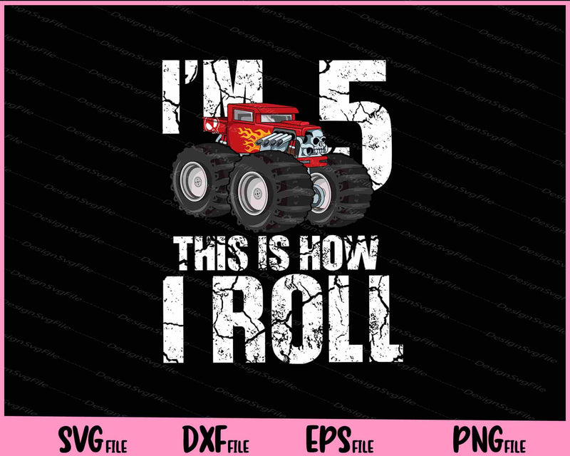 Kids Monster Truck 5th Birthday Boy 5 Year Old svg