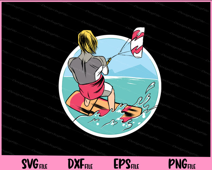 Collection of kitesurfing-themed graphics with text and illustrations on a black background.