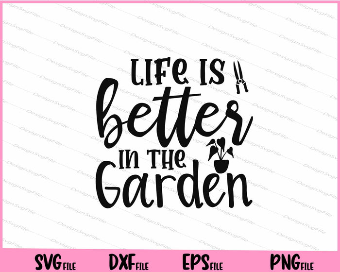 Collection of garden-themed quotes with plants and gardening tools on a white background.