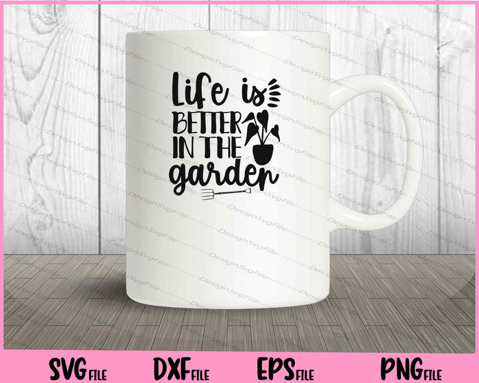 Collection of garden-themed quotes with plants and gardening tools on a white background.
