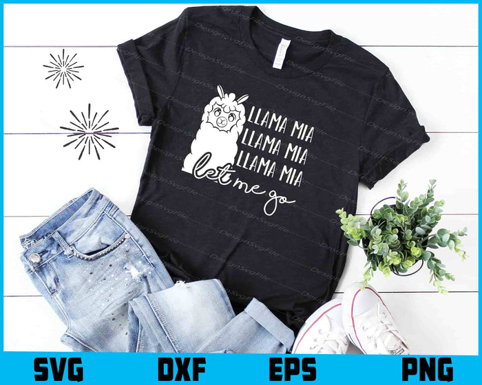 Collection of llama-themed designs with text and graphics on a black background.