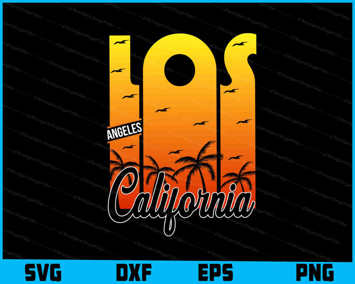 Collection of Los Angeles-themed designs with text and graphics on a black background.