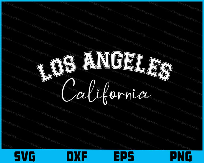 Collection of Los Angeles-themed designs with text and graphics on a black background.