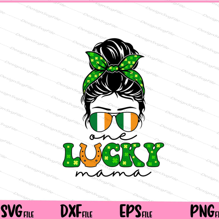 Lucky Mama Messy Bun Shamrock St Patrick's Day Svg Cutting Printable Files  - Premium Cutting Files in SVG, PNG & EPS Formats - Premium SVG Cutting Files for Crafts