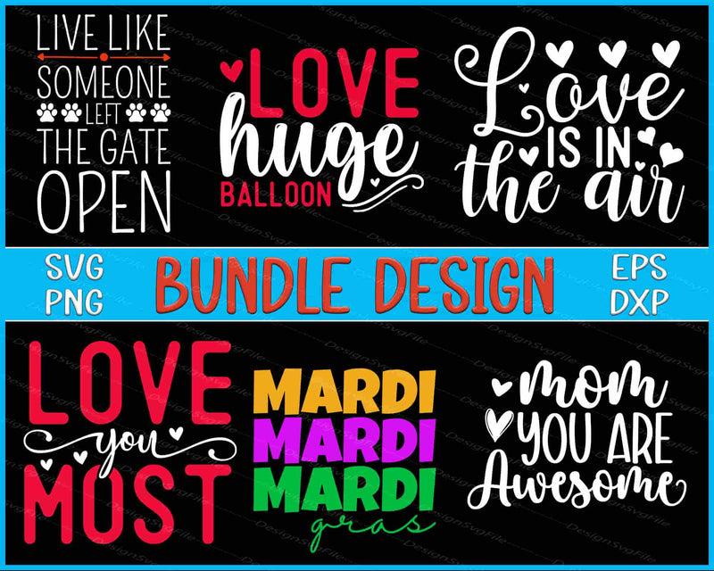 Collection of love-themed text designs with various fonts and colors on a black background.