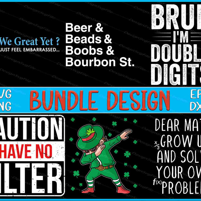 Collection of humorous text designs with graphics on a black background