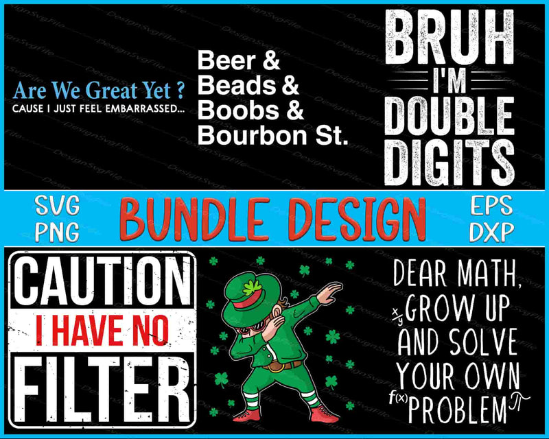 Collection of humorous text designs with graphics on a black background