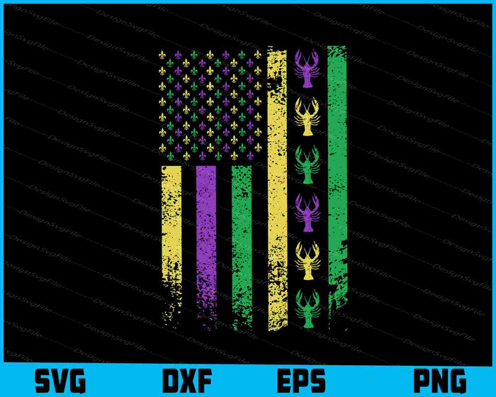 Mardi Gras Us American Flag With Crawfish SVG